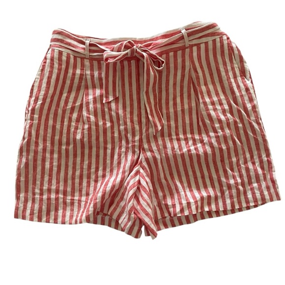 Boden Alma Tie Waist Linen Shorts Cherry Red Stripe Size 16-18 NWT - Picture 2 of 15